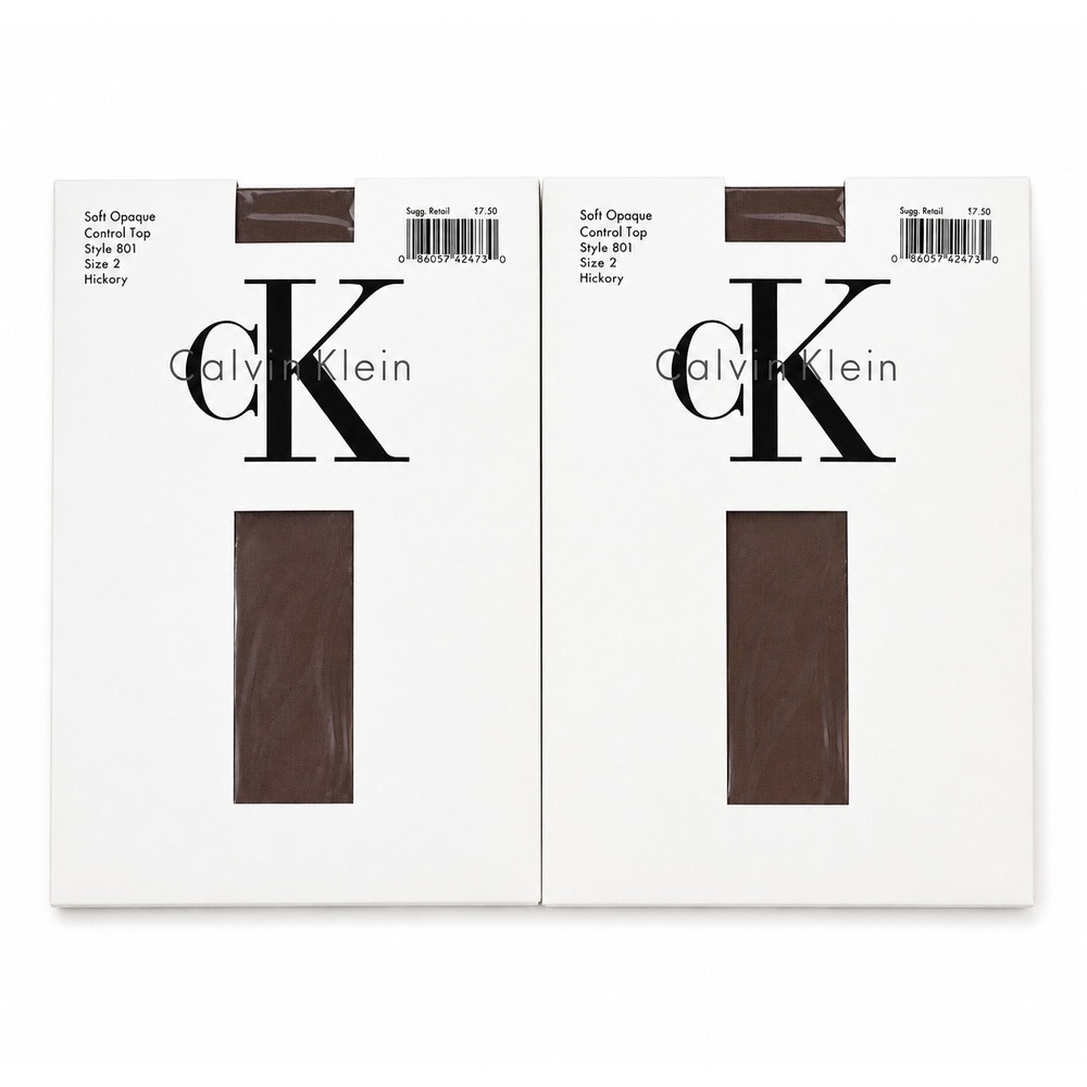 NWT Calvin Klein 2 Pack Control Top Pantyhose Hickory Size 2 Opaque Hosiery